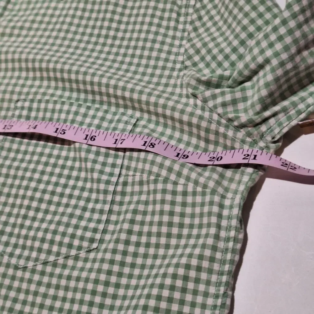GAP Shirt Women's Large Sage Green Micro Check Kitten Button Classic Preppy - Picture 7 of 10